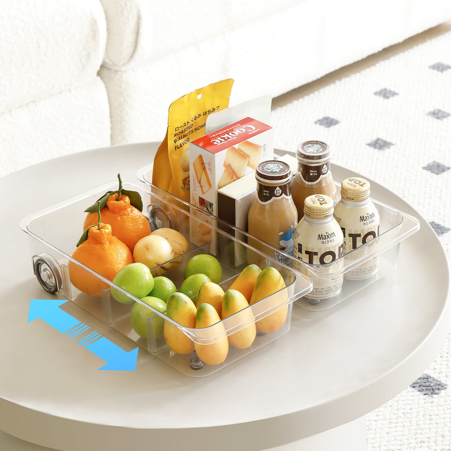 Refrigerator Organizer Bins and Storage Freezer Drawer Clear for Pantry with Wheels and Adjustable Dividers Caddy 7.6" Wide-2 Pack