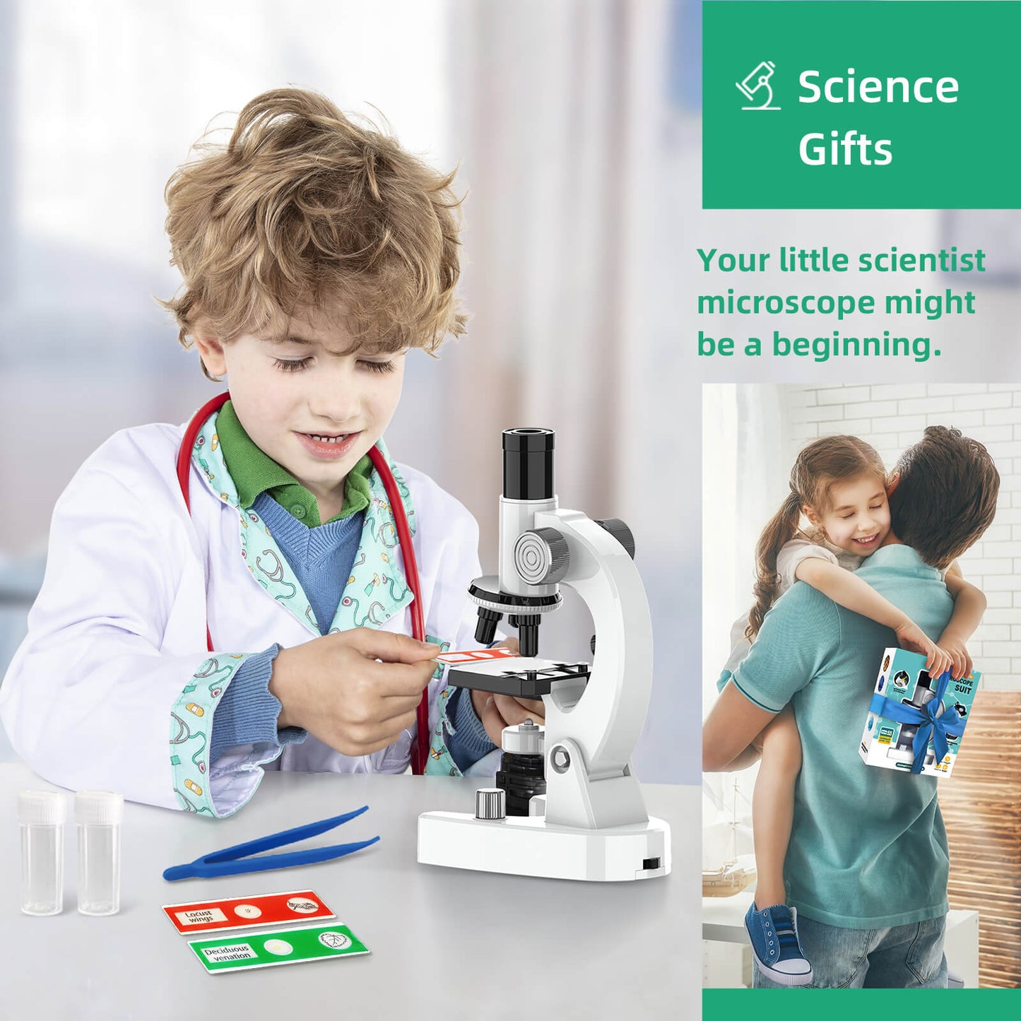Microscope for Kids Science Kit for Children 200x-4800x with Slides and Accessories Ages 5 Plus Childs (White)