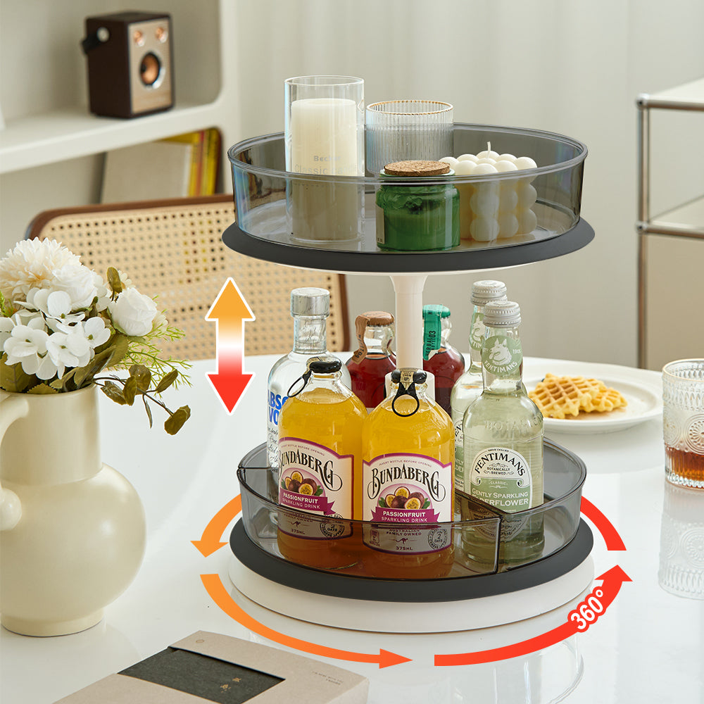 2 Tier Lazy Susan Turntable for Cabinet Medicine Bottle Organizer with Clear Spice Rack (11 Inch Grey)