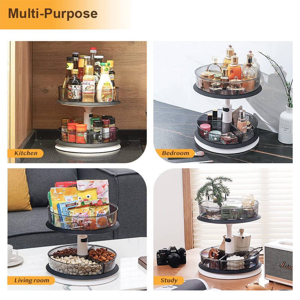 2 Tier Lazy Susan Turntable for Cabinet Medicine Bottle Organizer with Clear Spice Rack (11 Inch Grey)
