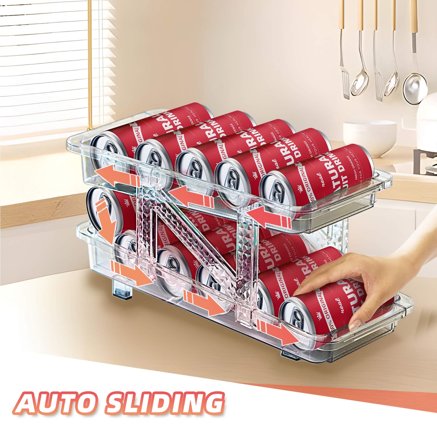 Soda Can Dispenser Organizer for Refrigerator and Stackable Pop Can Holders Drink Storage for Pantry Wide Adjustable (2-Pack Clear)