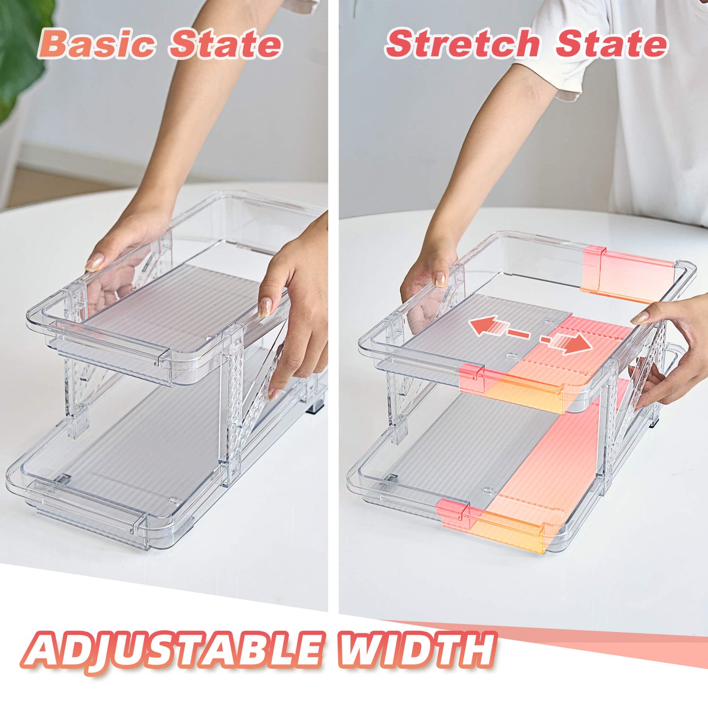 Soda Can Dispenser Organizer for Refrigerator and Stackable Pop Can Holders Drink Storage for Pantry Wide Adjustable (2-Pack Clear)
