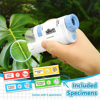 Mini Scope for Kids and the Original Portable Microscope for Children Your Little Scientist Pocket Handheld Toy with 4pcs Slides 80x-200x (Blue)