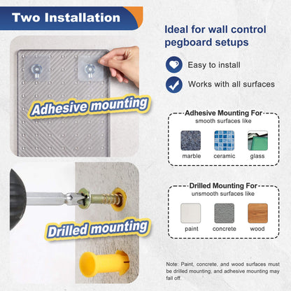 Peg Board Wall Organizer Desk and Gaming Small Pegboard Kit for Office and Kitchen 16.5''x16.5'' (2-Pack Grey-Clear)