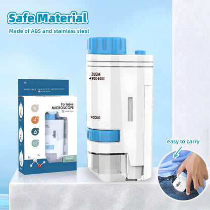 Mini Scope for Kids and the Original Portable Microscope for Children Your Little Scientist Pocket Handheld Toy with 4pcs Slides 80x-200x (Blue)