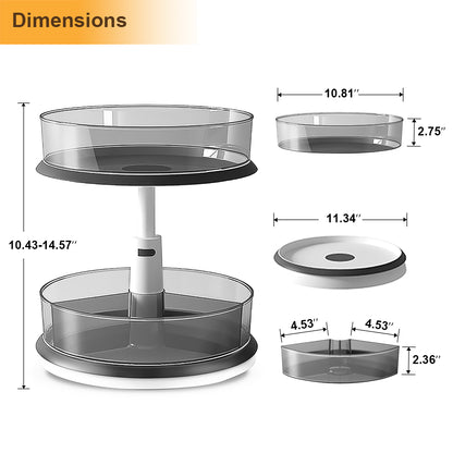 2 Tier Lazy Susan Turntable for Cabinet Medicine Bottle Organizer with Clear Spice Rack (11 Inch Grey)