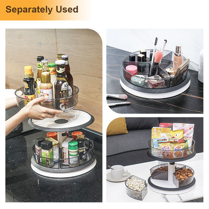 2 Tier Lazy Susan Turntable for Cabinet Medicine Bottle Organizer with Clear Spice Rack (11 Inch Grey)