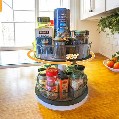 2 Tier Lazy Susan Turntable for Cabinet Medicine Bottle Organizer with Clear Spice Rack (11 Inch Grey)