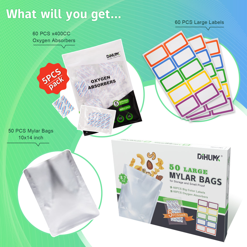 10 Packs 5 Gallon Mylar Bags Resealable Aluminum Foil Bags For Long Term  Food Storage Food
